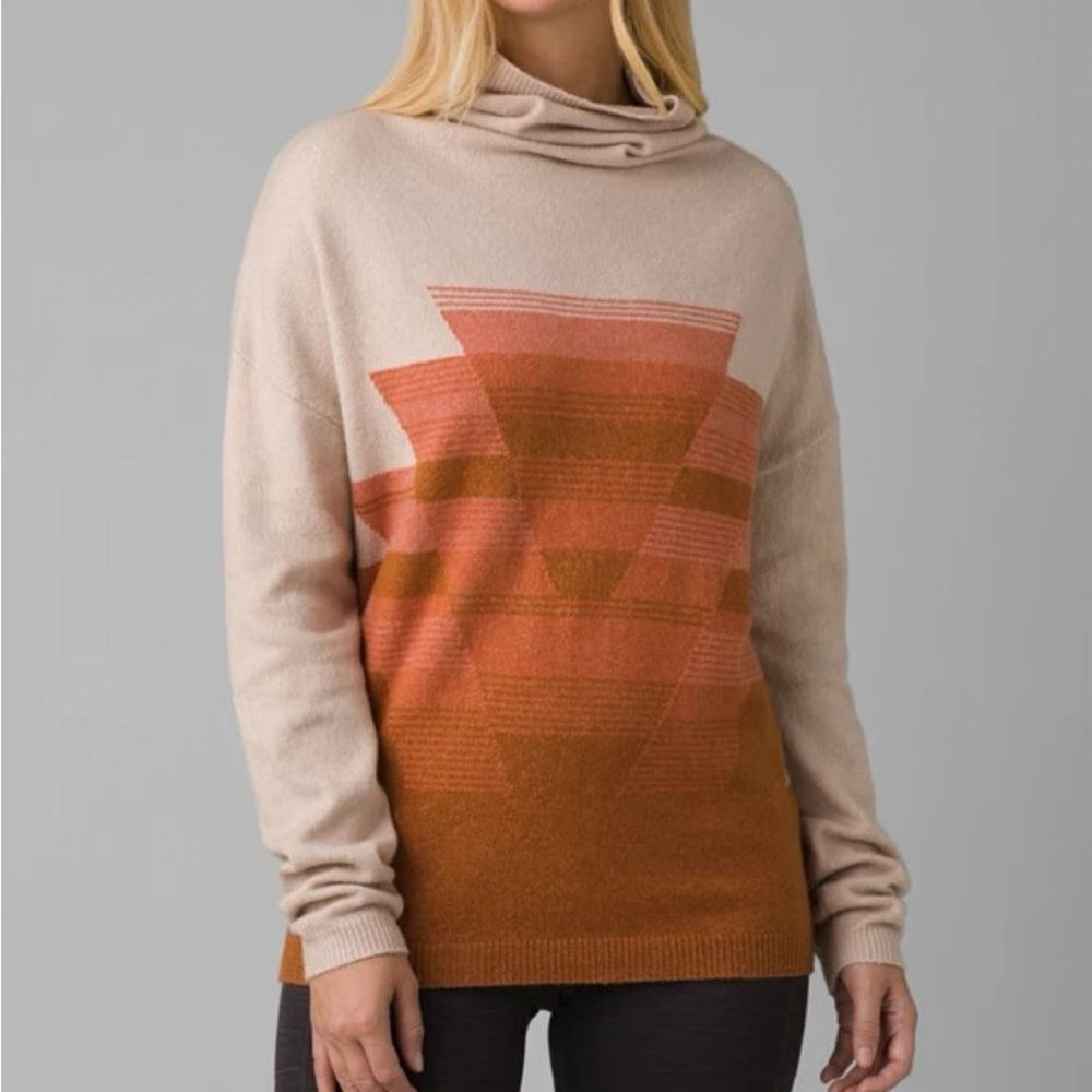 prAna Women’s XL Frosted Pine Dovetail Cowl Neck Geometric Pullover Sweater